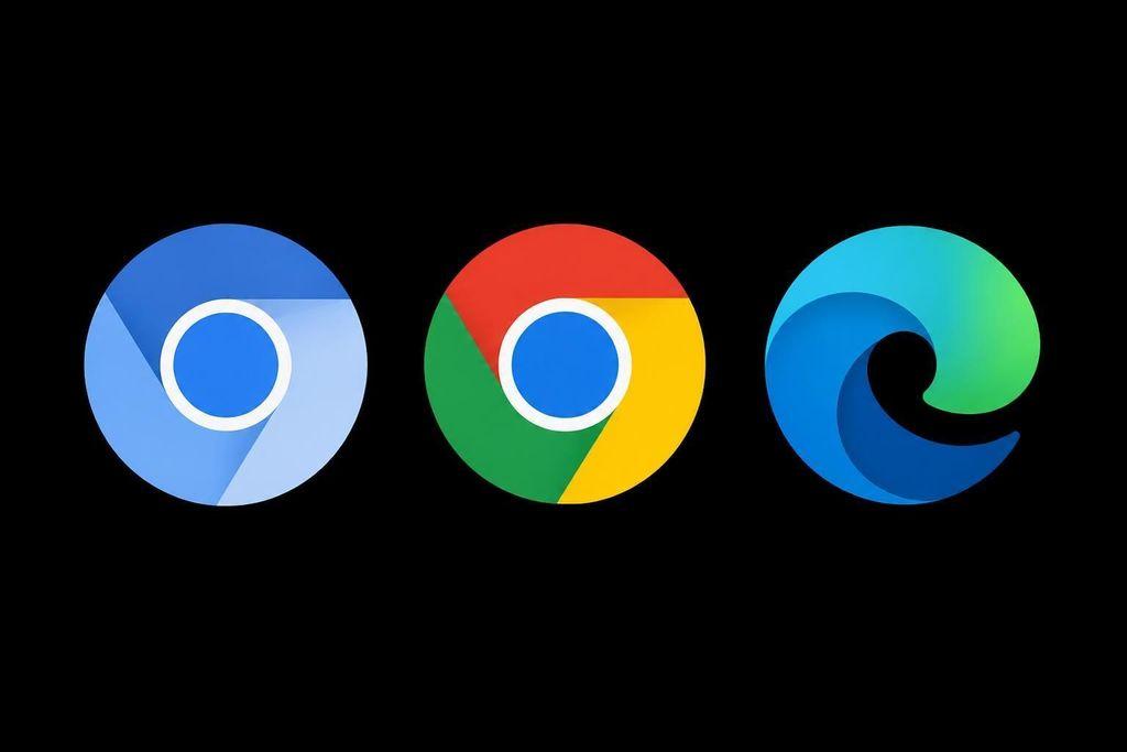 Chromium, Chrome, and Microsoft Edge logos against a black background.
