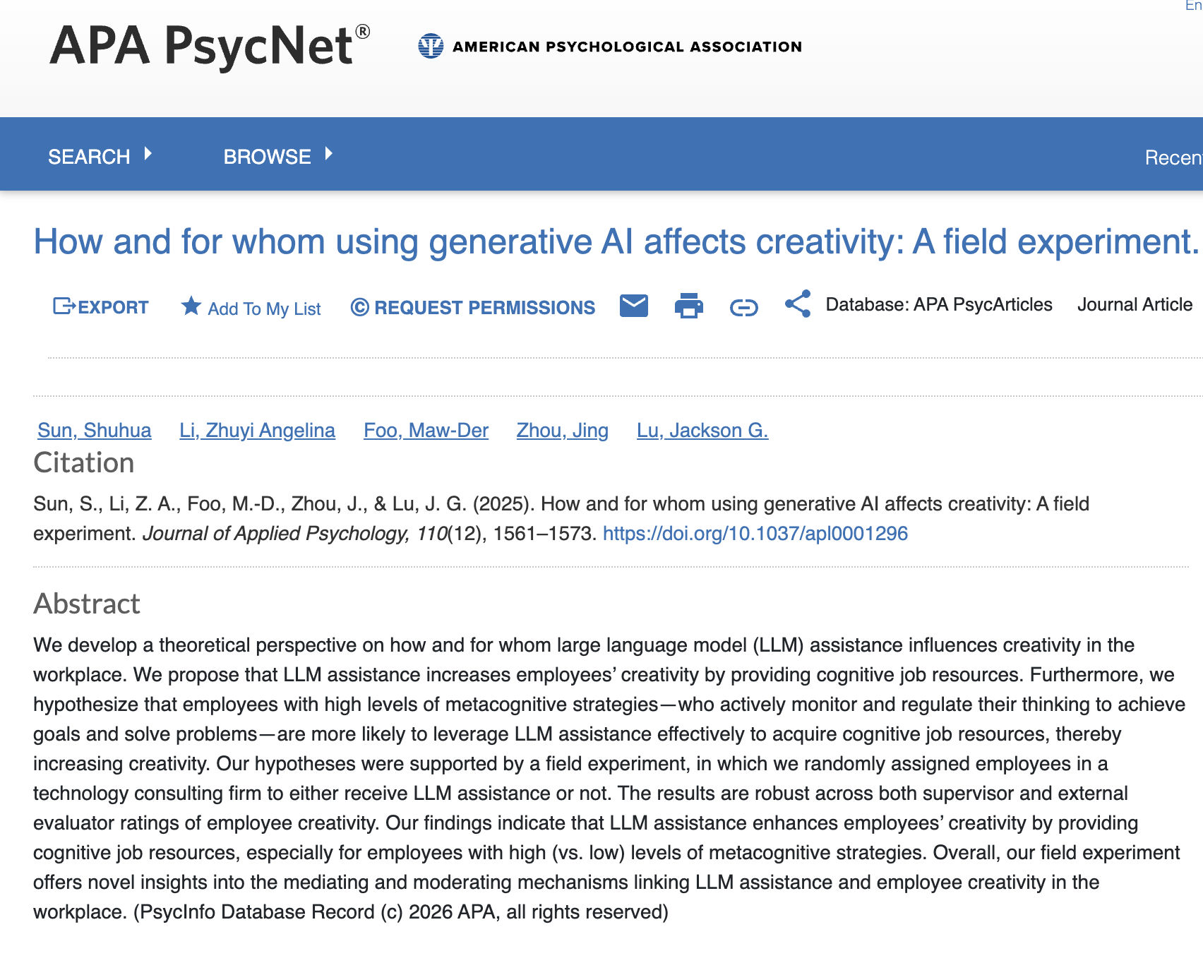 Research article details on how generative AI affects workplace creativity, highlighting metacognitive strategies and employee performance.
