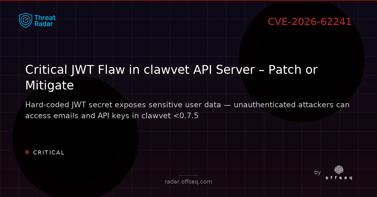 Critical threat: CVE-2026-62241: Missing Authentication for Critical Function in MohibShaikh clawvet