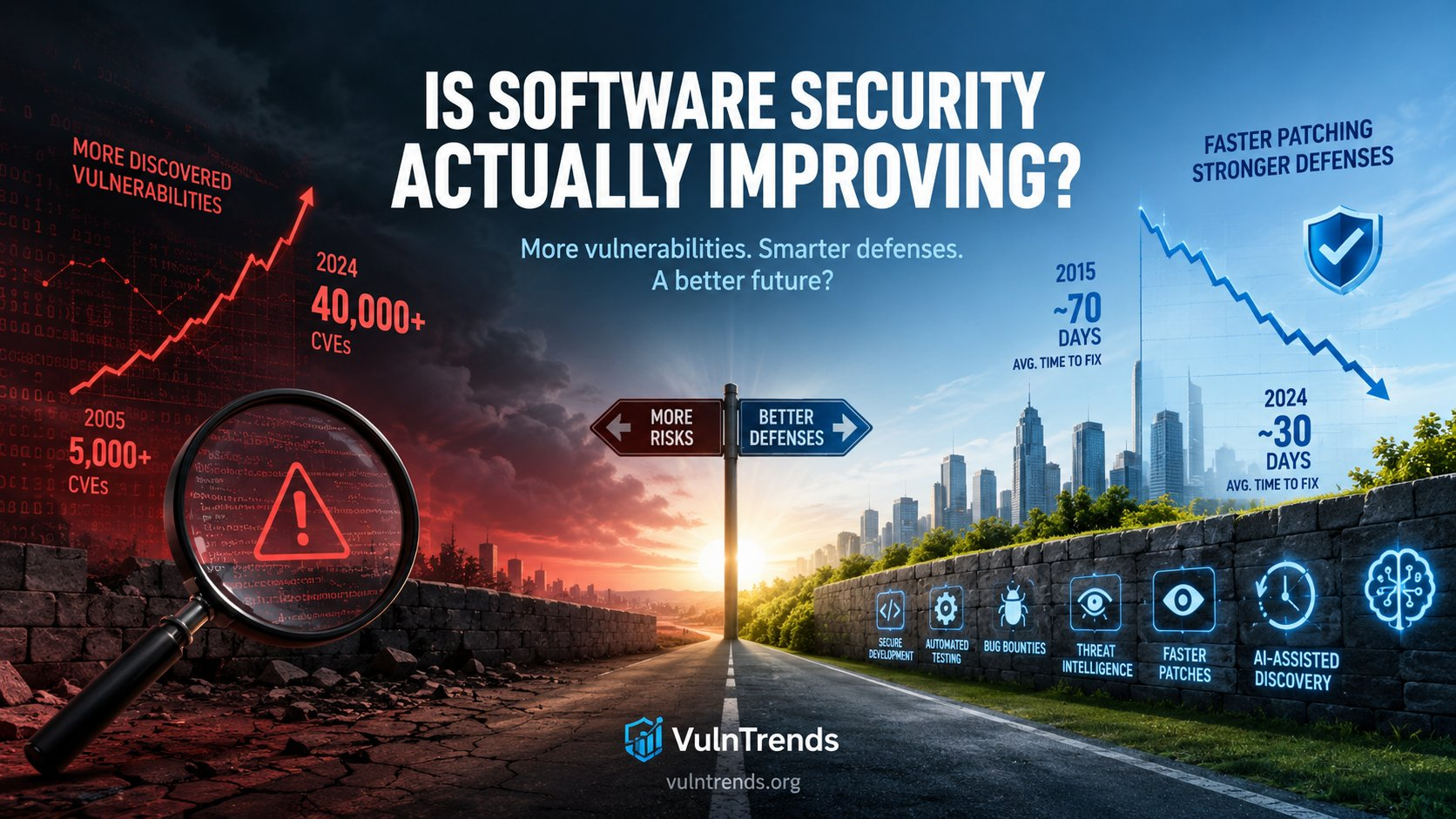 Is software security actually improving? More vulnerabilities. Smarter defences. A better future?