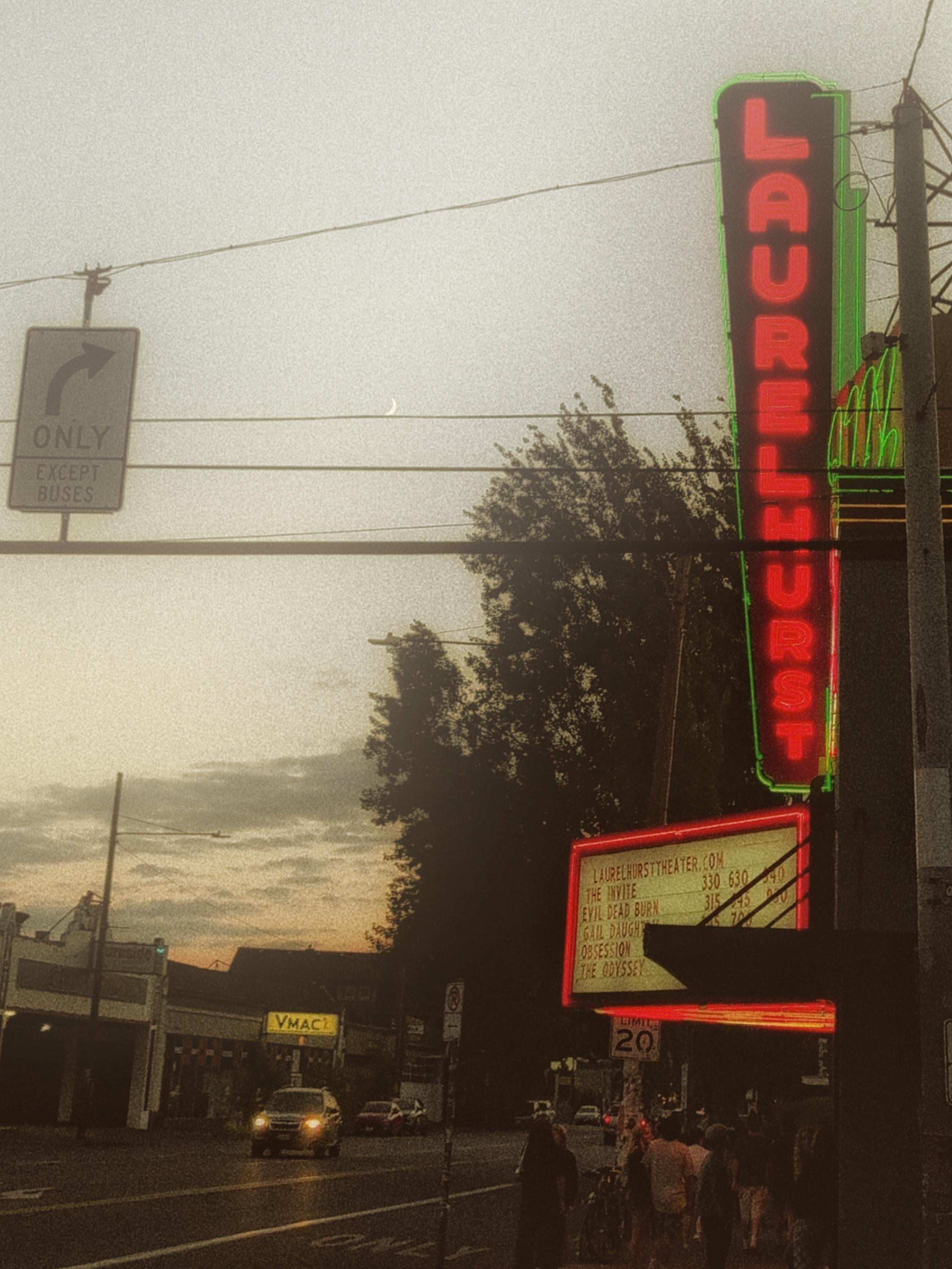 the Laurelhurst theater at dusk