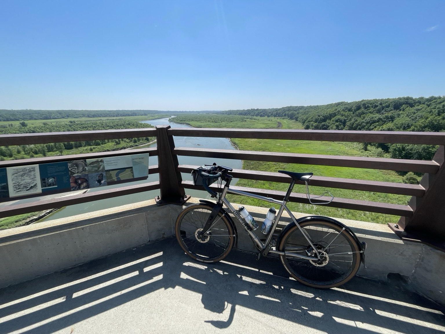 my bicycle atop the high trestle bridge near madrid, iowa. overlooking the des moines river.