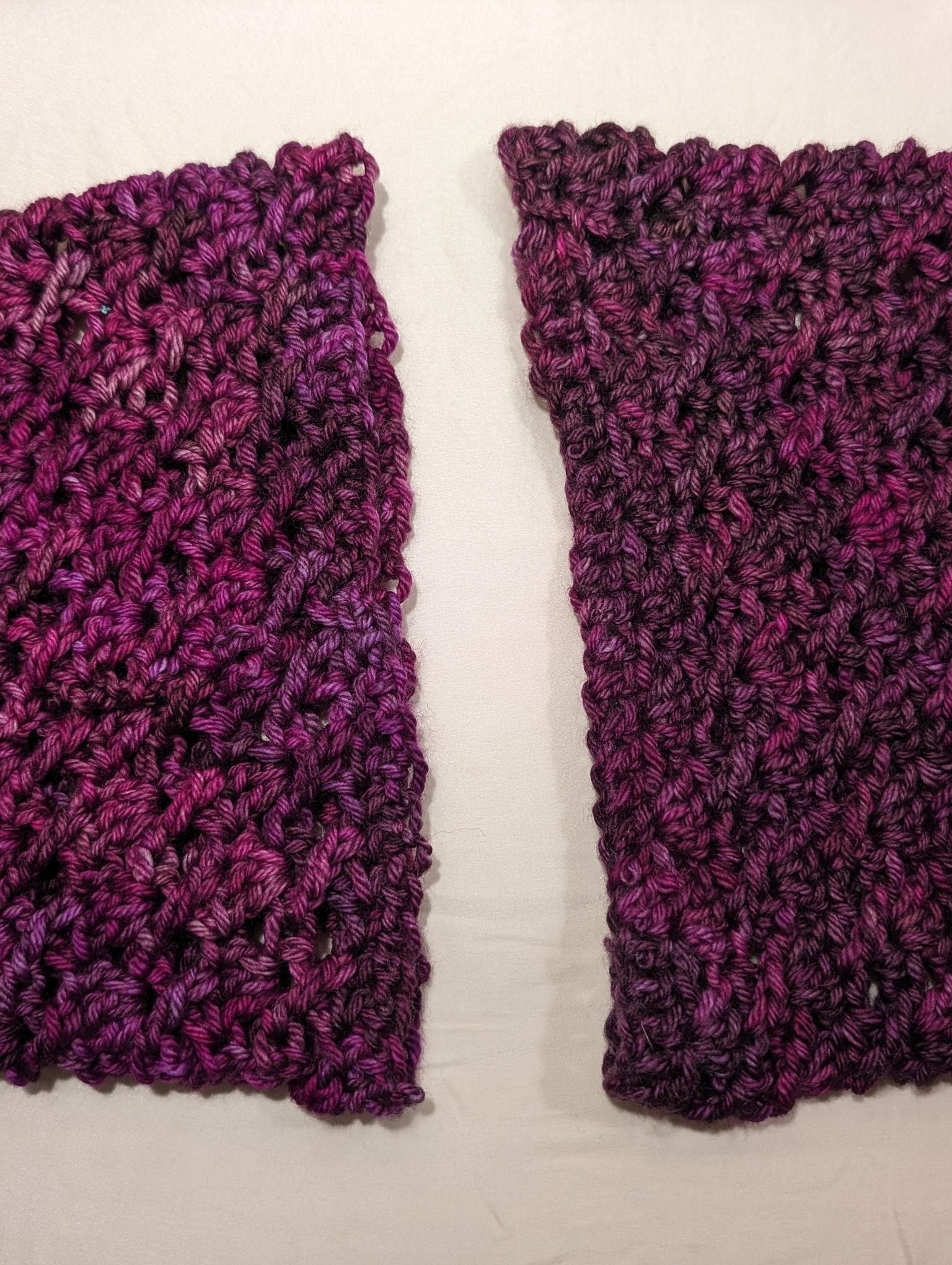 the same two cowl edges, only now the one that I ripped and re-made is looser than the original one with the foundation double-crochet.  still not quite loose enough, though, and "almost" only counts in horseshoes and hand grenades...