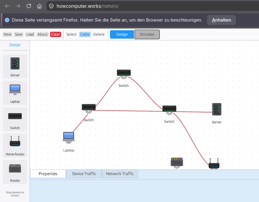 A screenshot of a web application showing a network diagram. The network diagram has a cyclic architecture.