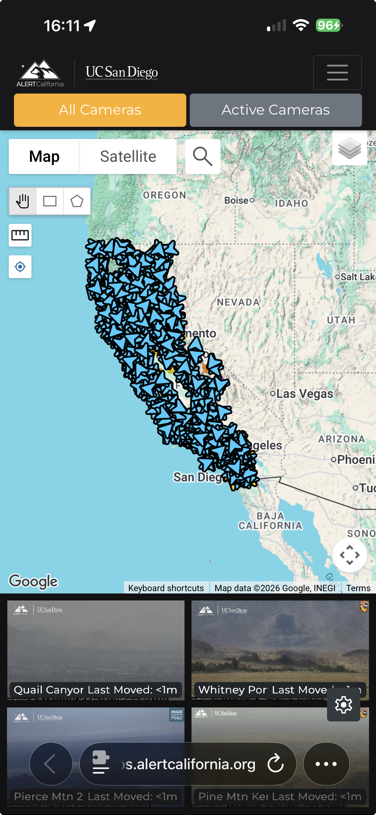 ops.alertcalifornia.org homepage with a bazillion blue arrows indicating camera views