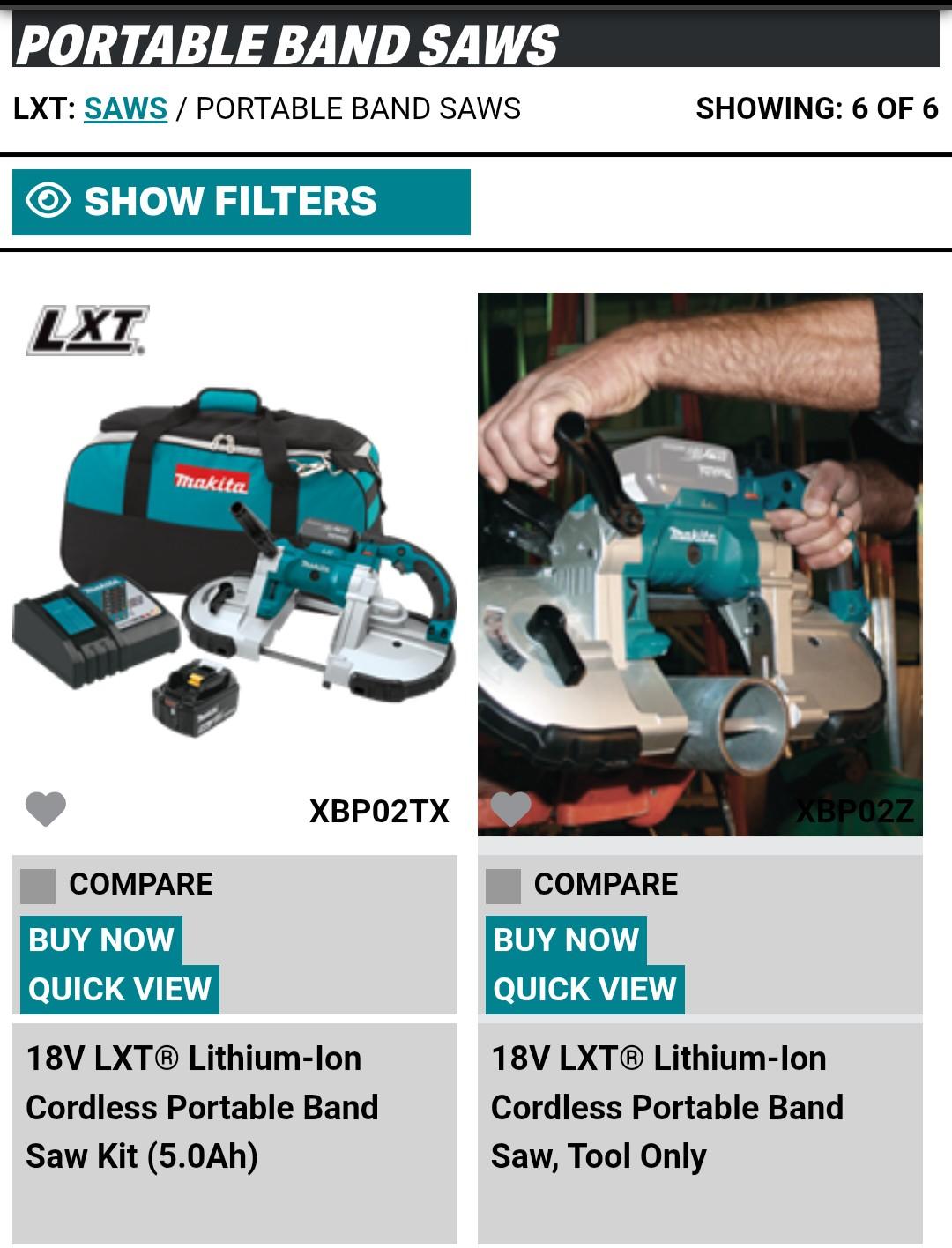 Ad for portable XL band saw, battery operated.