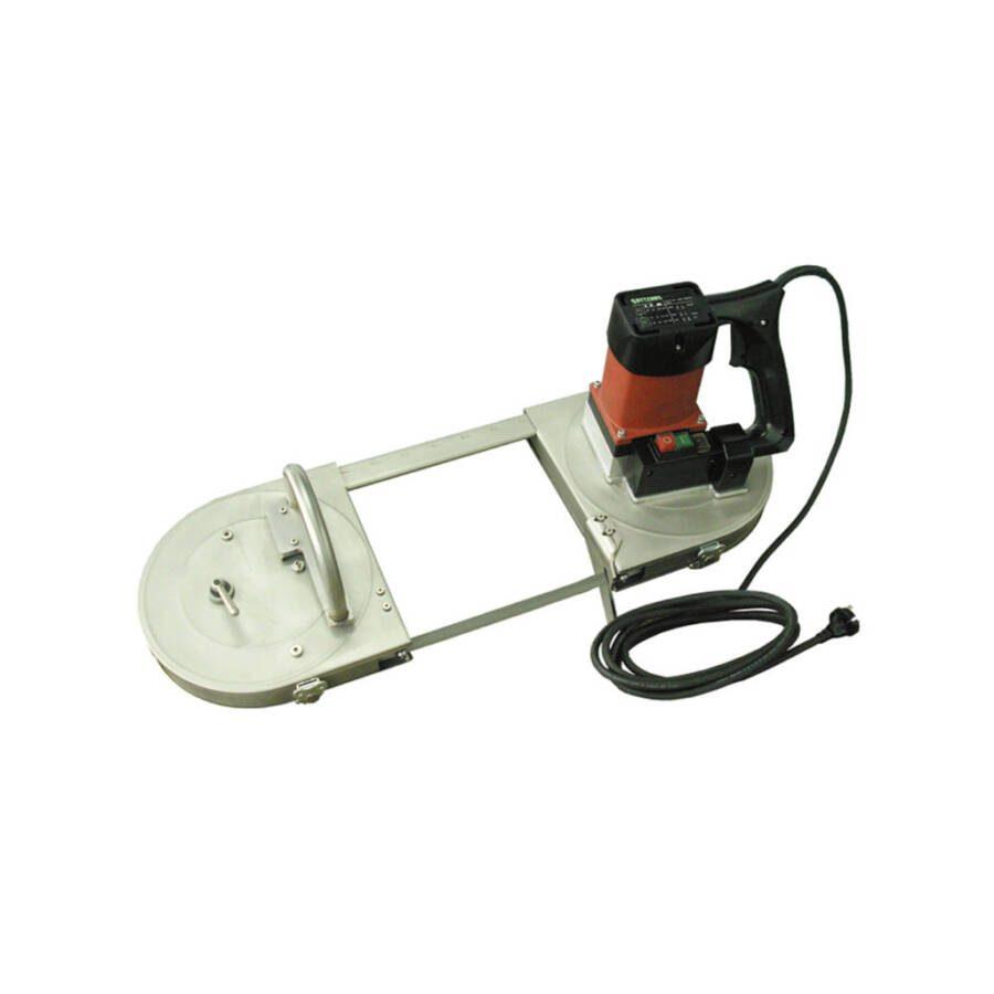 Photo of a large pipe or band saw with cord.