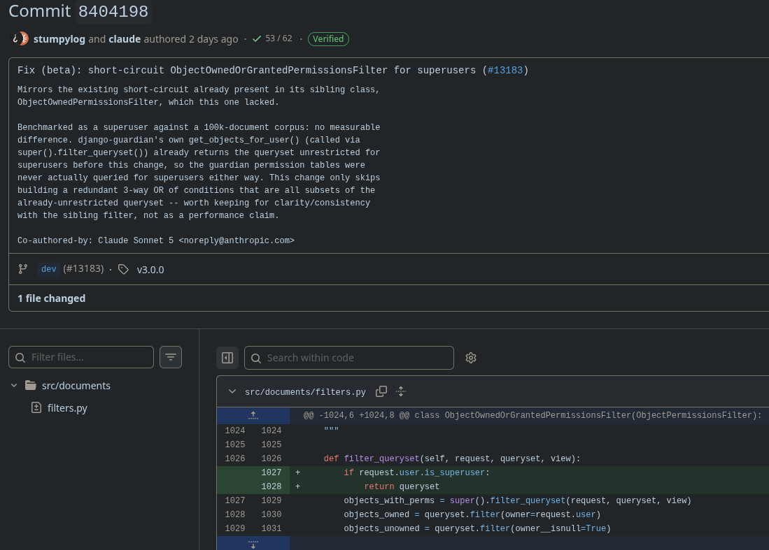 screenshot of paperless-ngx (github) commit 8404198