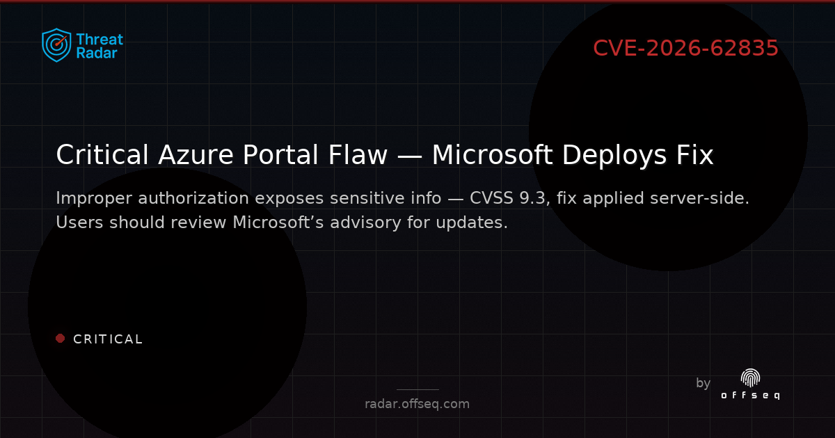 Critical threat: CVE-2026-62835: CWE-285: Improper Authorization in Microsoft Azure Portal