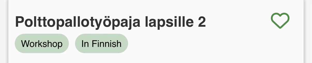 A screenshot:
Polttopallotyöpaja lapsille 2
Workshop
In Finnish
For model training, the screenshot also has a bleeding heart icon with a dagger through it.