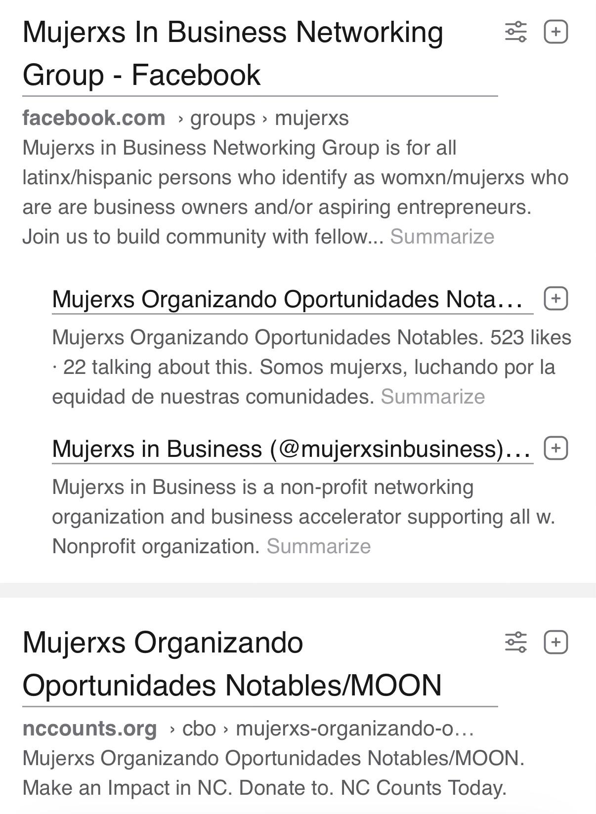 Search results showing that "mujerxs" is common online.