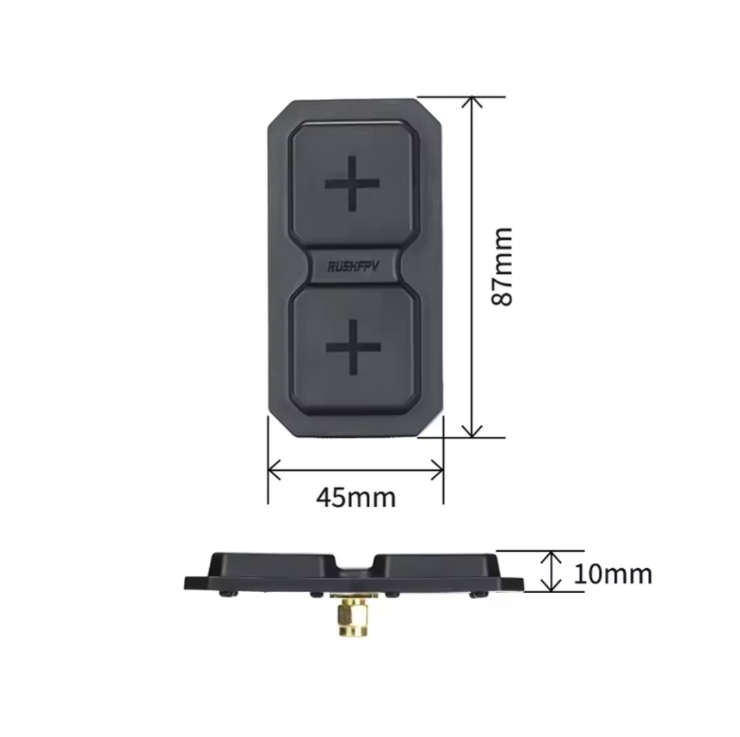 RushFPV 11dBi patch antenna to put at the focal point, possibly horizontally for better coverage.