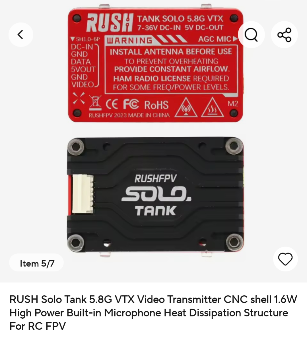 Rush Tank Solo 5.8GHz 1.6W VTX, I've got a 2.5W one somewhere too.