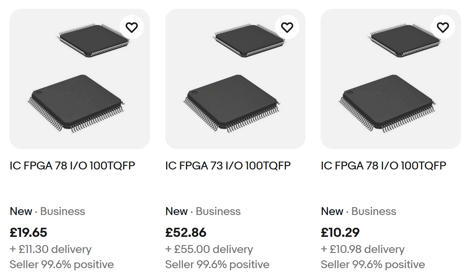 An ebay seller listing multiple "IC FPGA in something package" without specifying maker or part number in the title.