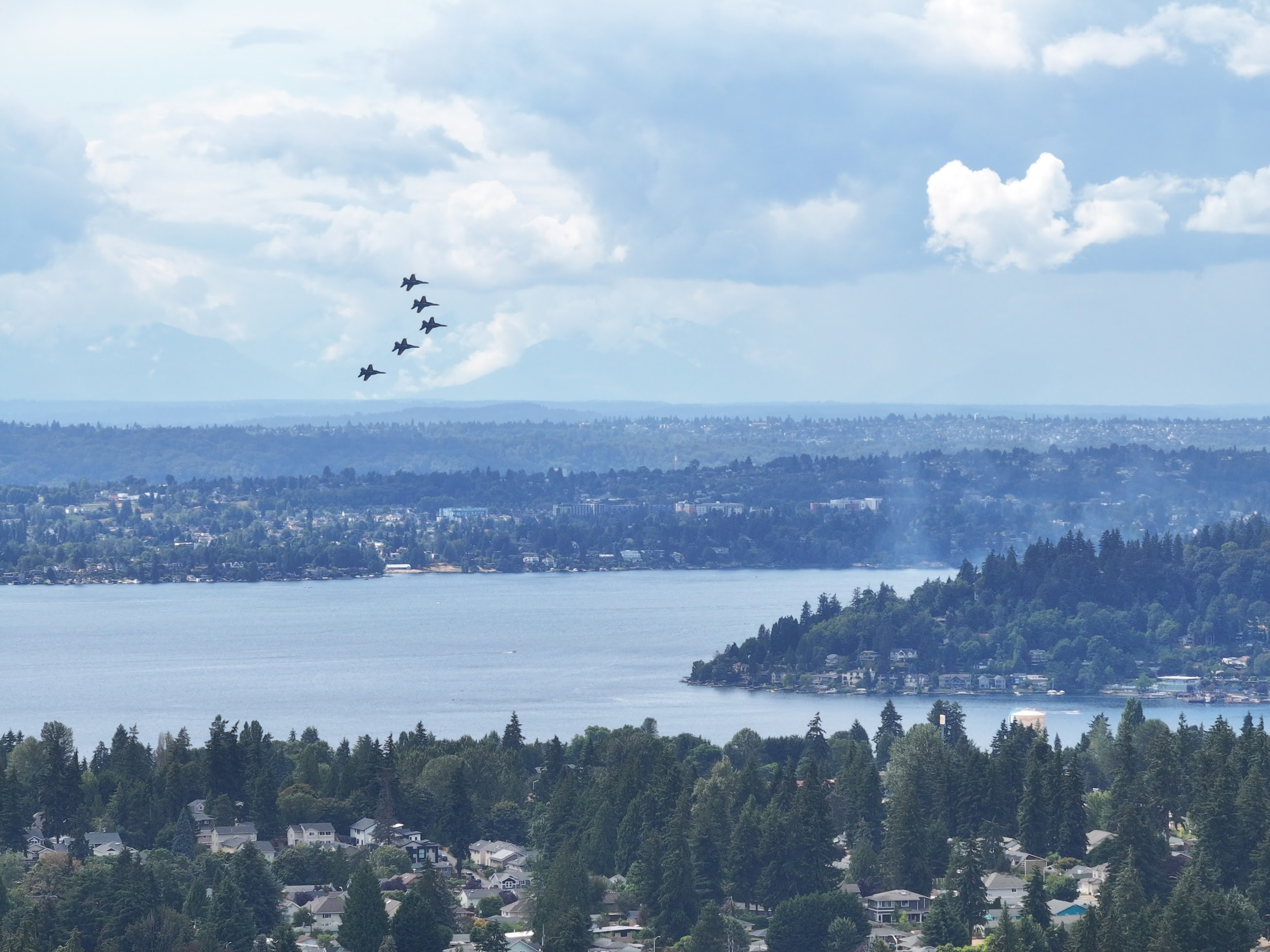 A picture from a drone of the Blue Angels at Seafair