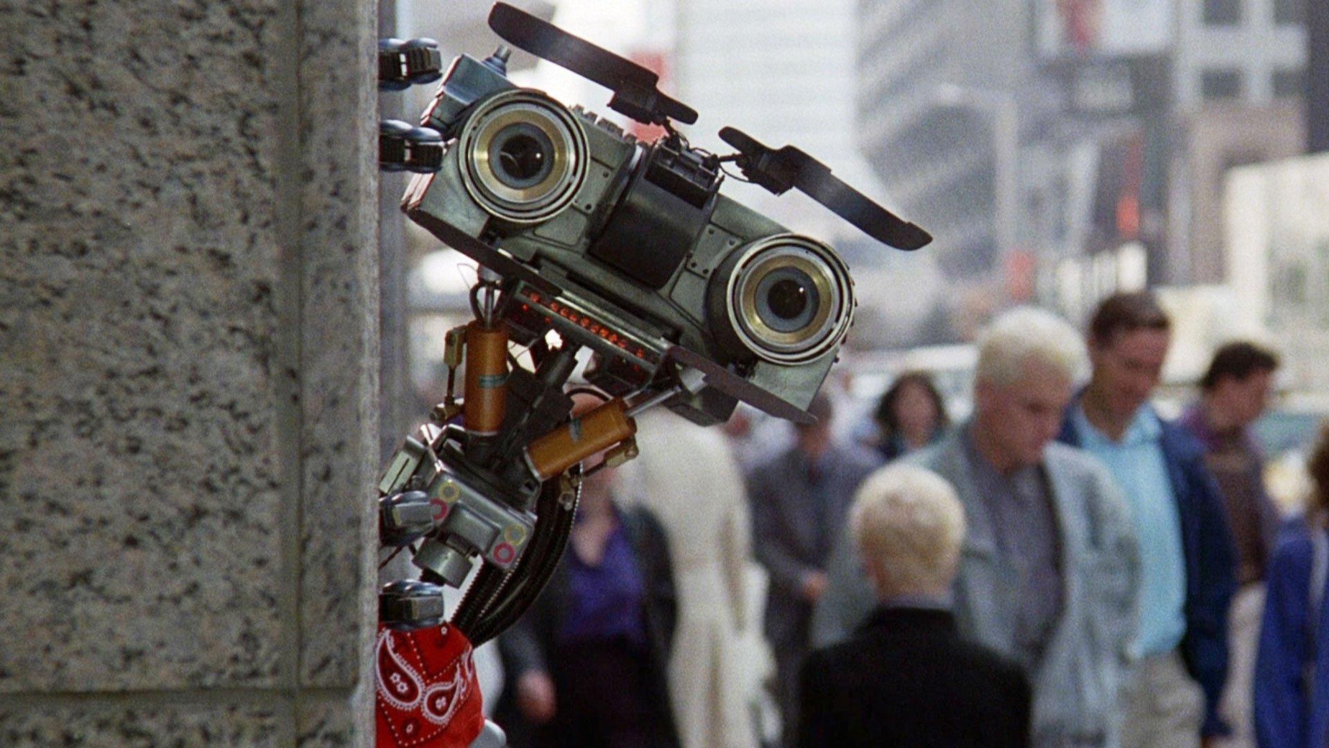 Number 5 from 1986 film Short Circuit peeking from behind