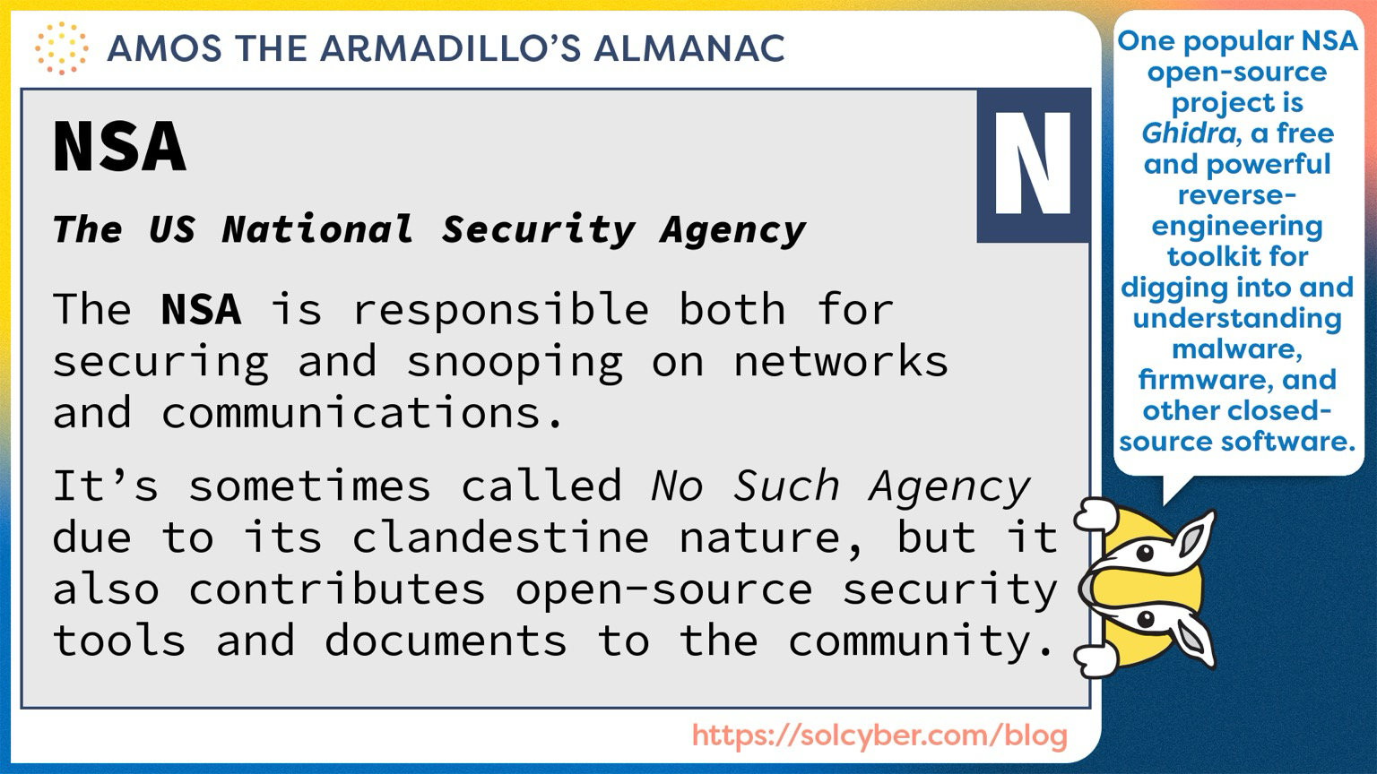Amos the Armadillo’s Almanac: definition of NSA.
