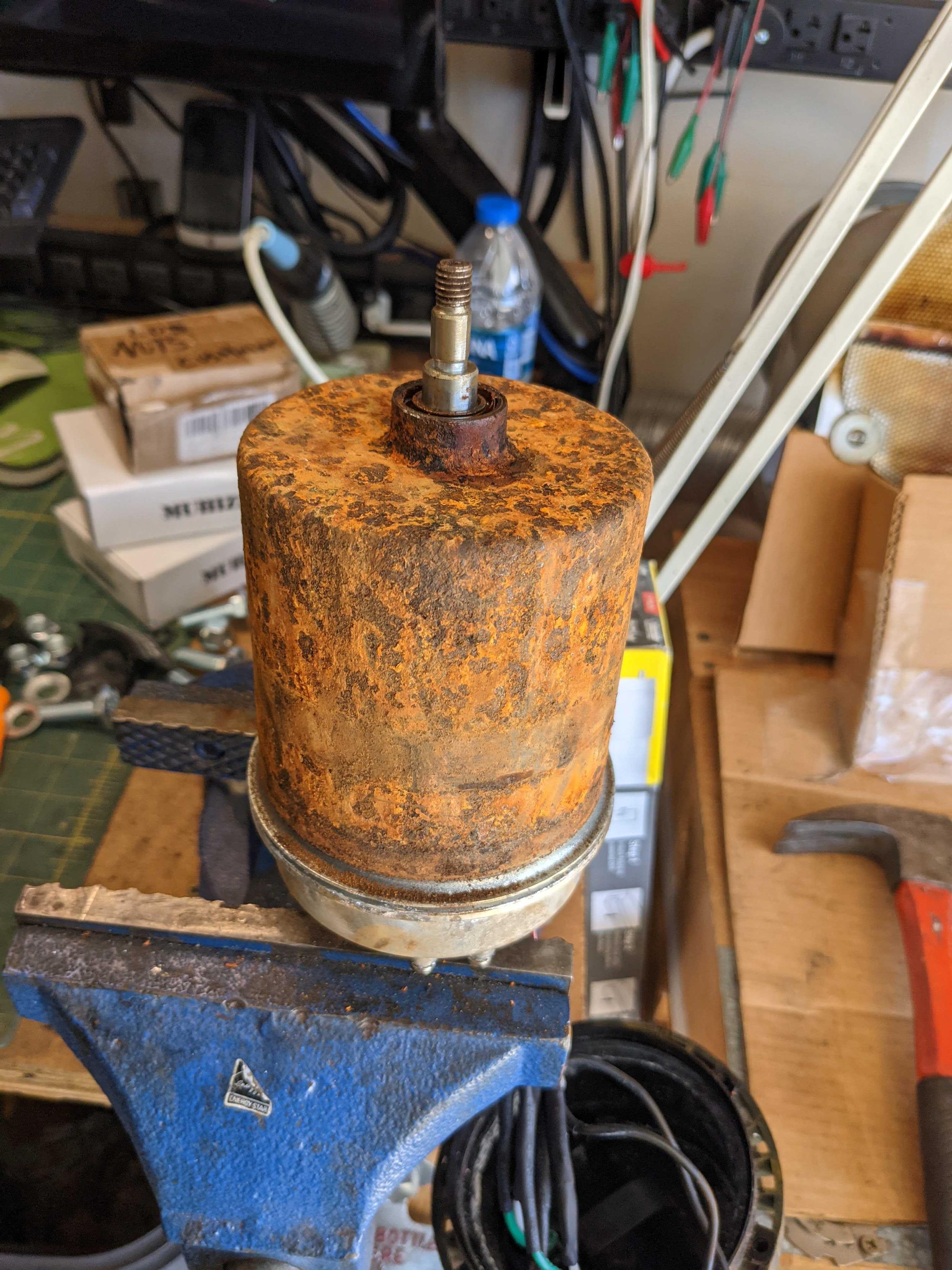 rusty motor casing for a sump pump

bearings and internals are spotless, feels great, confirming that the runcap is the suspect component.