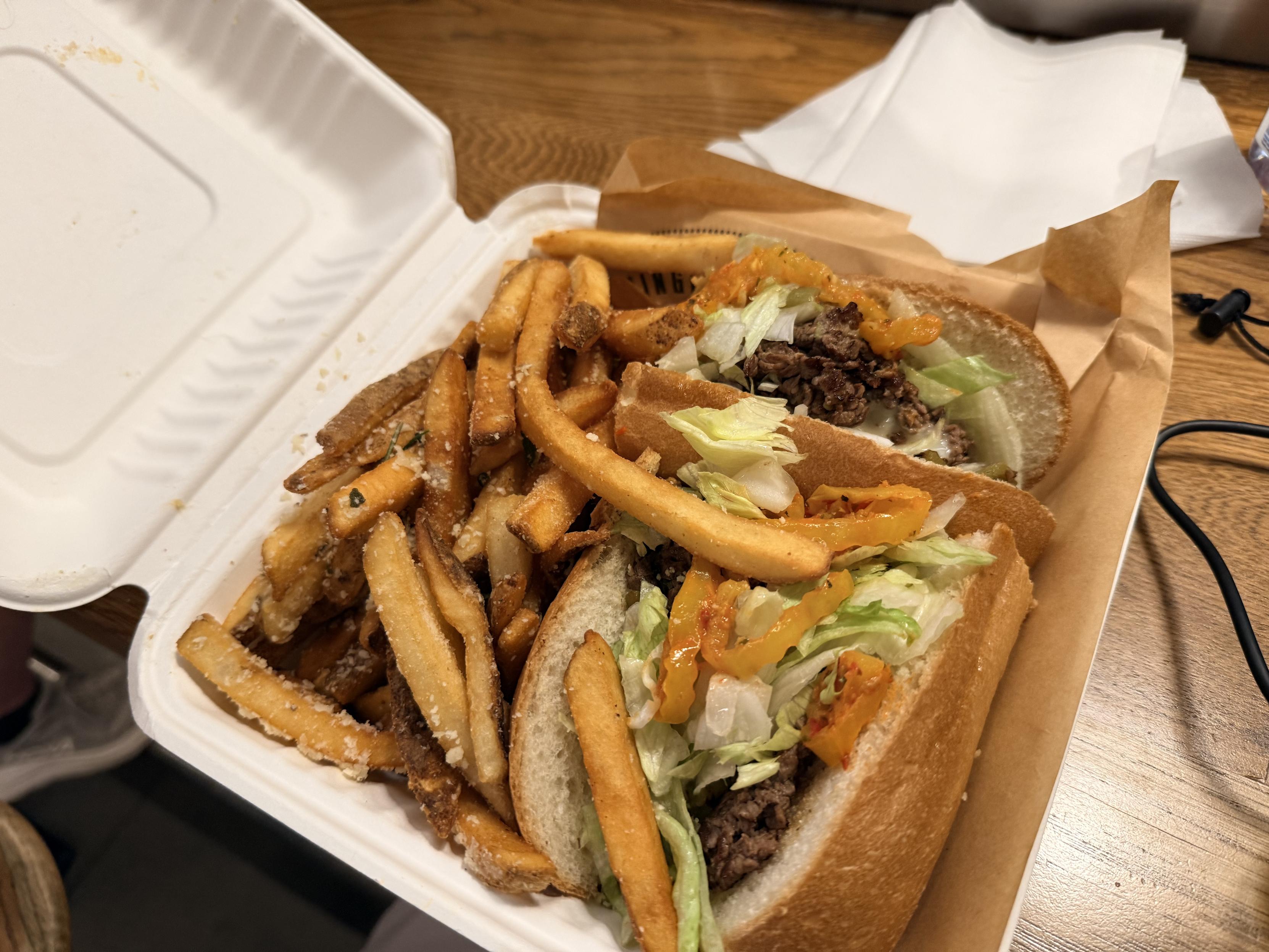 Hot sandwich and fries