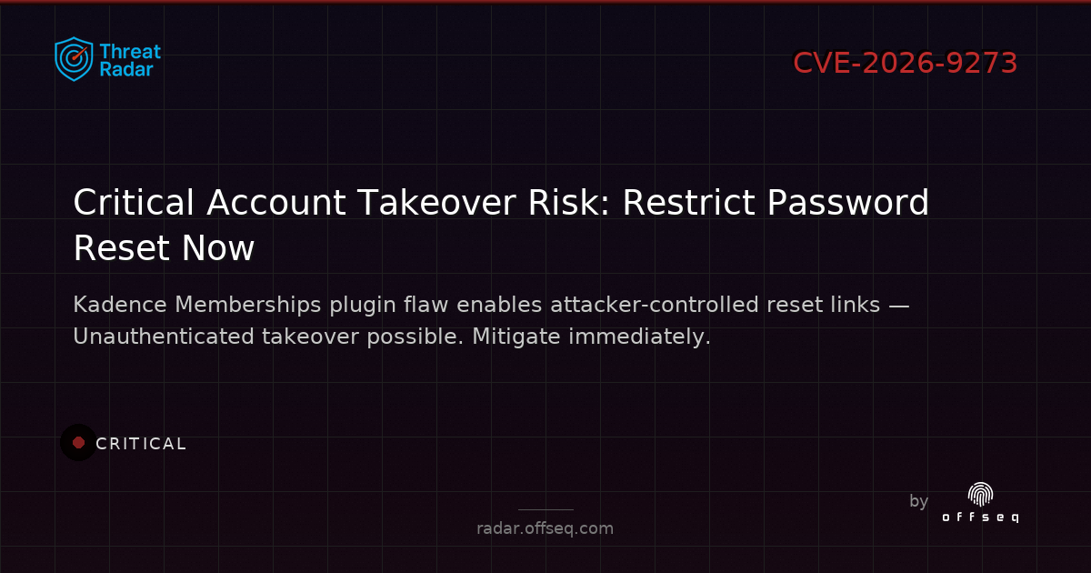 Critical threat: CVE-2026-9273: CWE-640 Weak Password Recovery Mechanism for Forgotten Password in stellarwp Membersh