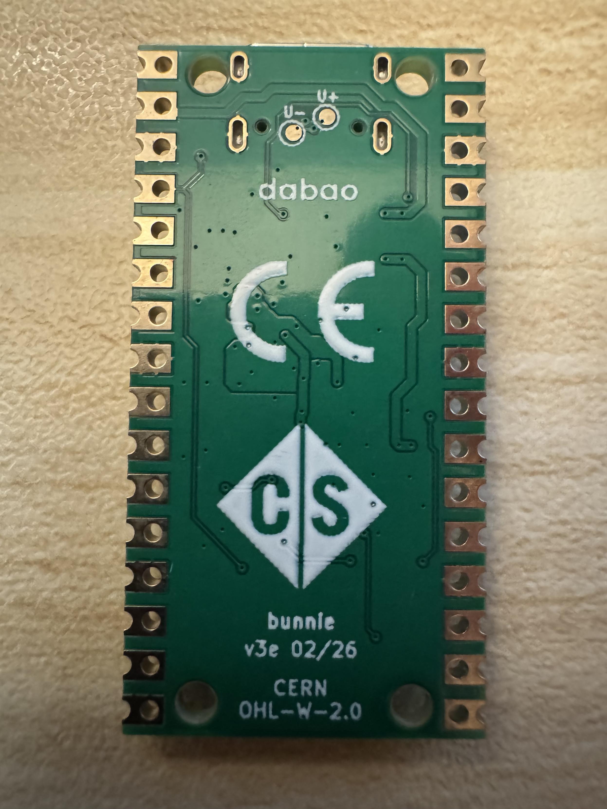 Reverse side of dabao board showing revision v3e and OHL-W-2.0 license