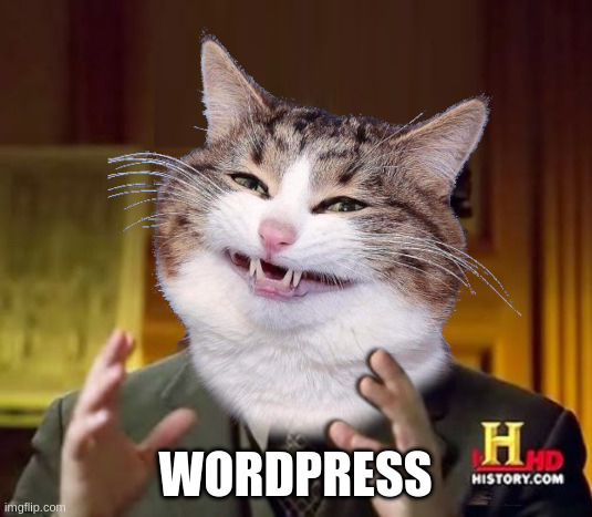 The same meme again (alien guy, wordpress, etc) but now his face has been replaced with Rexie/Catte, the stupidly smirking cat
