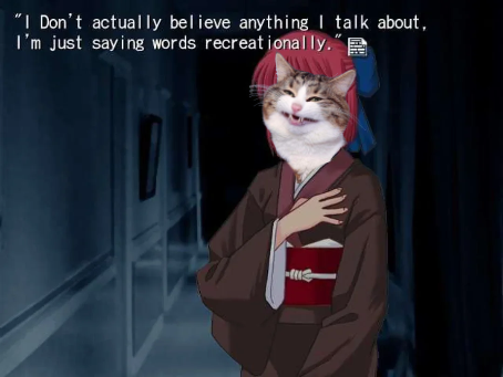 "I don't actually believe anything I talk about. I'm just saying words recreationally." but catte