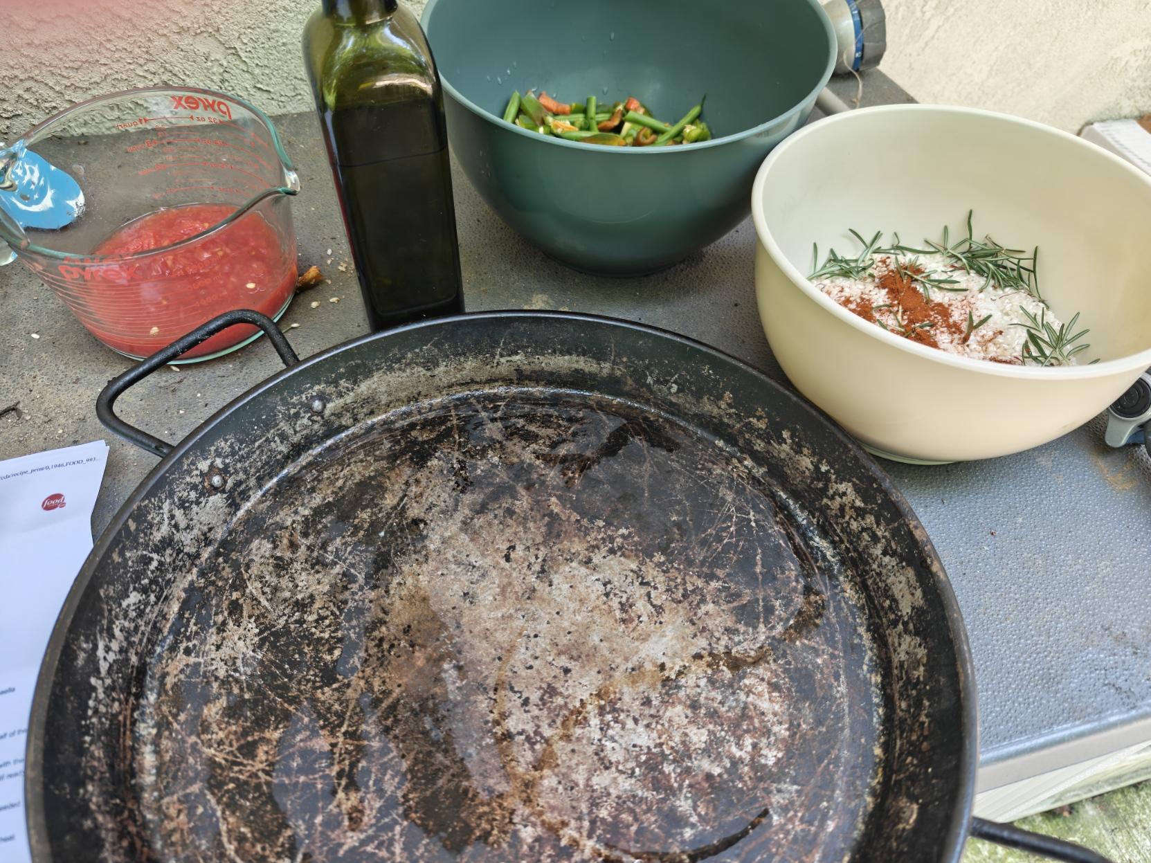 My paella and the sofrito ingredients. The thing is I gotta get it all outside!