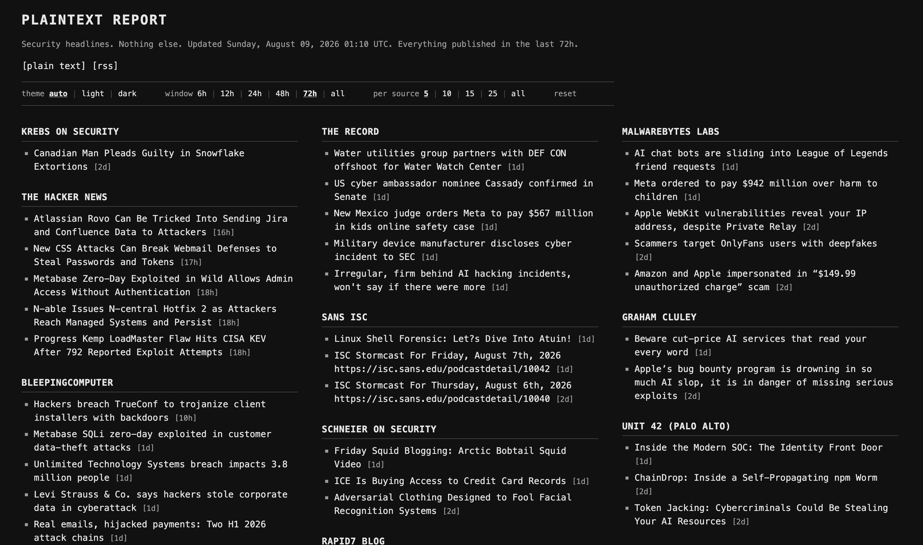 Screenshot of PLAINTEXT.REPORT