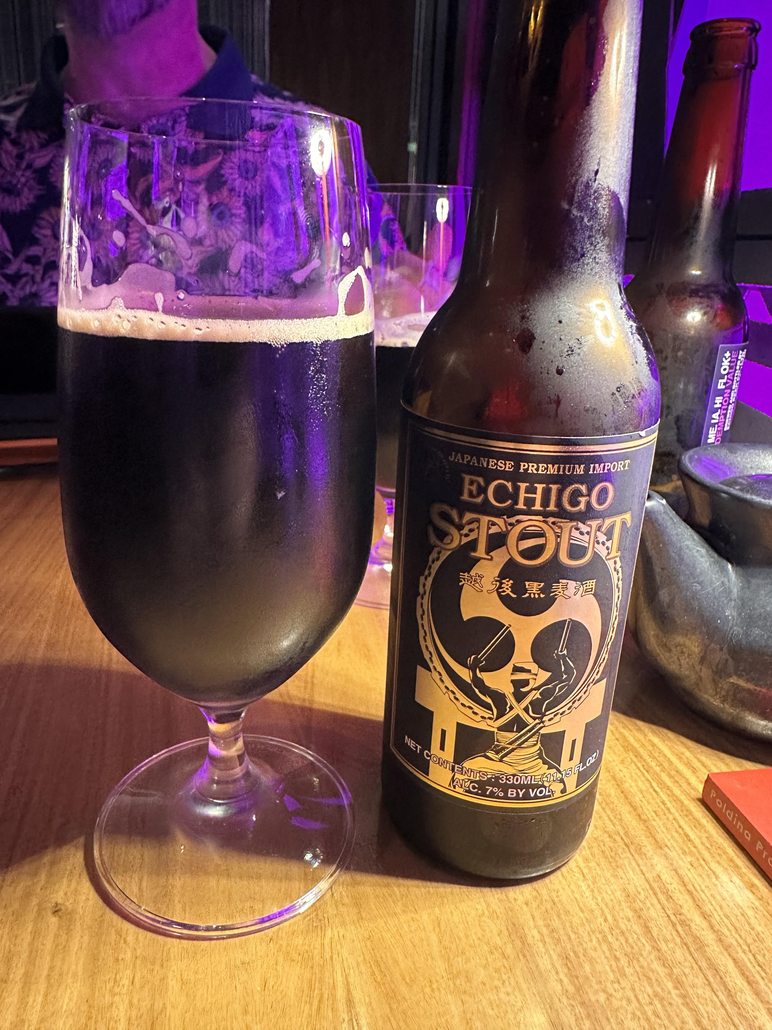 Bottle and glass of Echigo Stout
