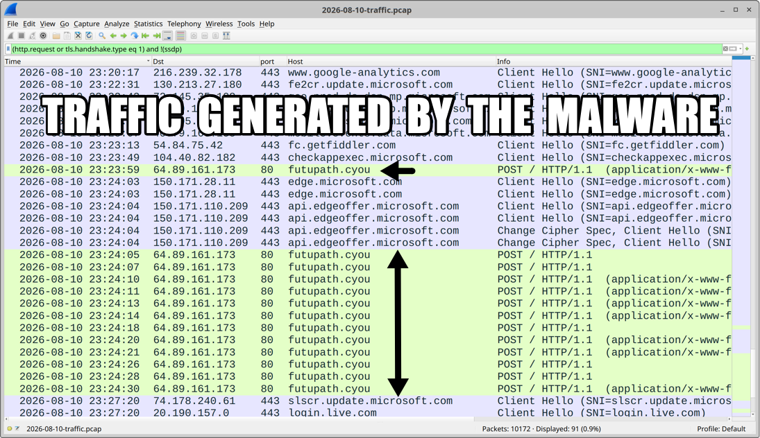 Traffic from the infection filtered in Wireshark.