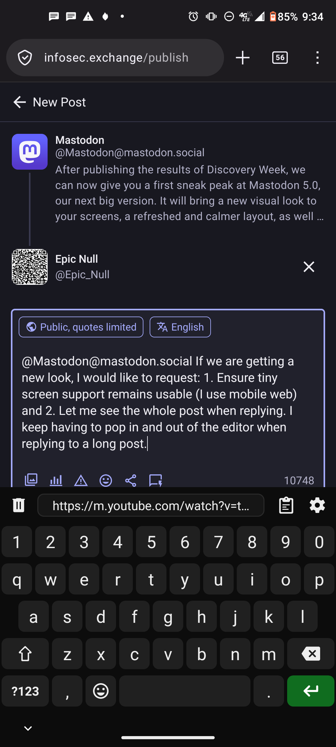 The post this is a reply to with the comment written in the editor. The orriginal post ends with "as well ..." suggesting there is more to the post which remains unseen.