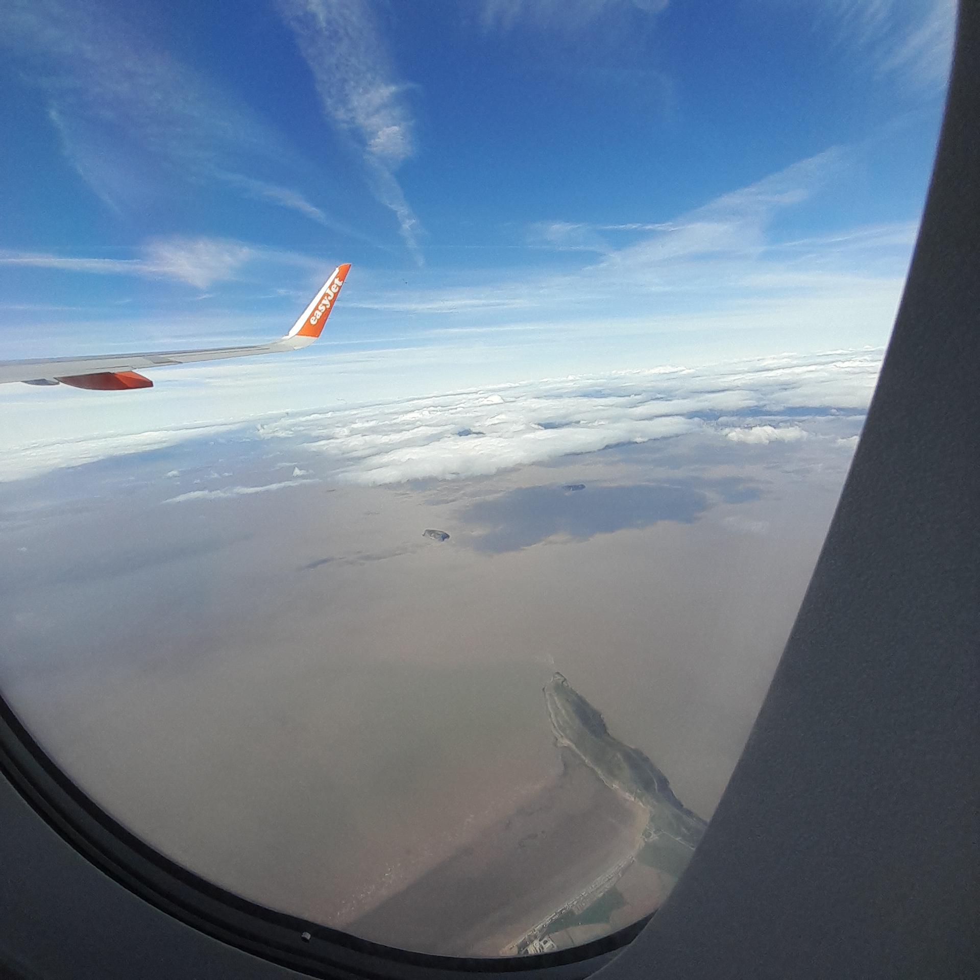 View from mid seat, Severn estuary with Flat and Steep Holme and in foreground,  Anchor Head.