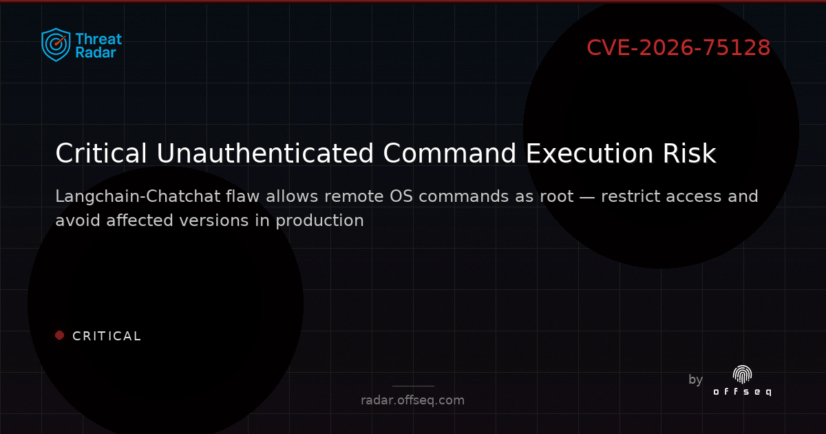Critical threat: CVE-2026-75128: Missing Authentication for Critical Function in chatchat-space Langchain-Chatchat