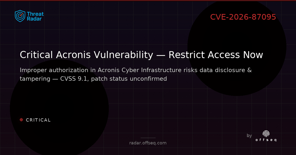 Critical threat: CVE-2026-87095: CWE-863 in Acronis Acronis Cyber Infrastructure