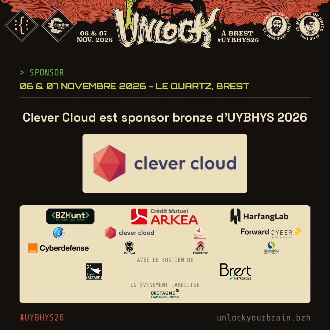 Carte UYBHYS 2026 sur fond noir : Clever Cloud, sponsor bronze de l'édition 2026.