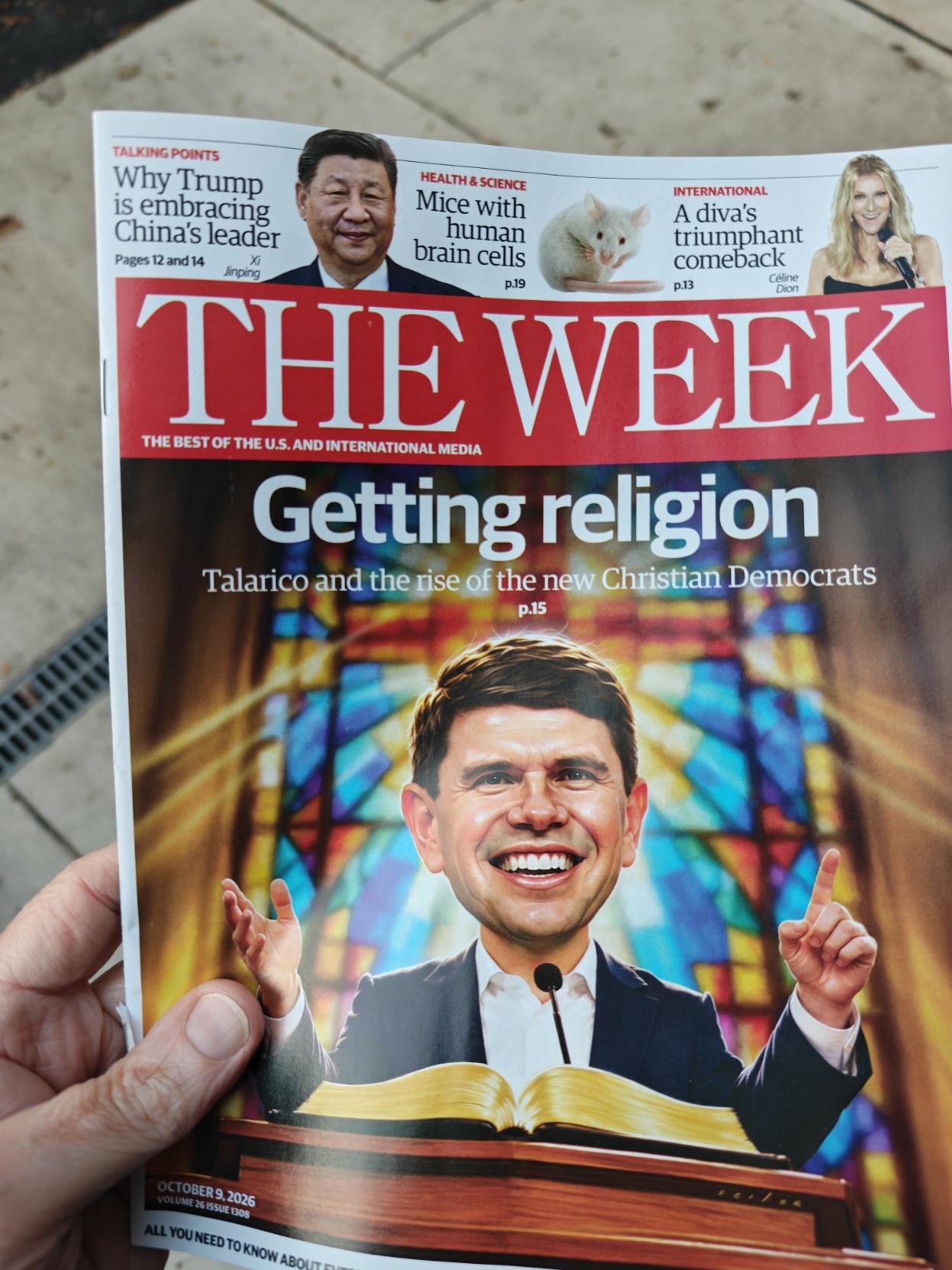 A copy of "The Week" which would take a coven of anthropologists to decipher. Seems to be cleverly designed propaganda.