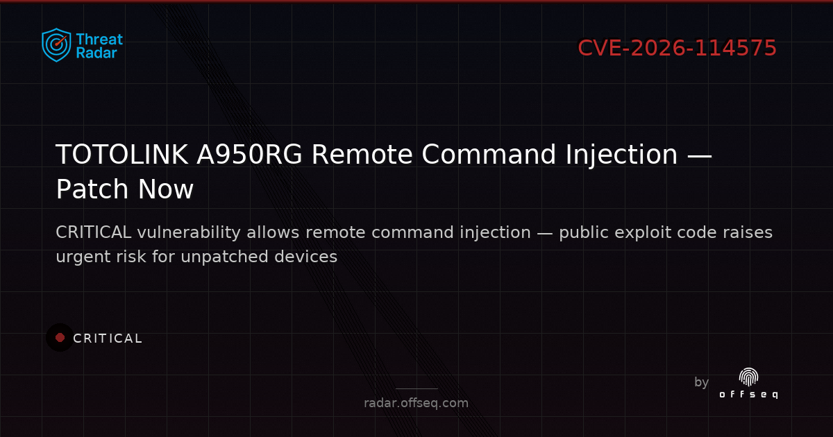 Critical threat: CVE-2026-114575: Command Injection in TOTOLINK A950RG