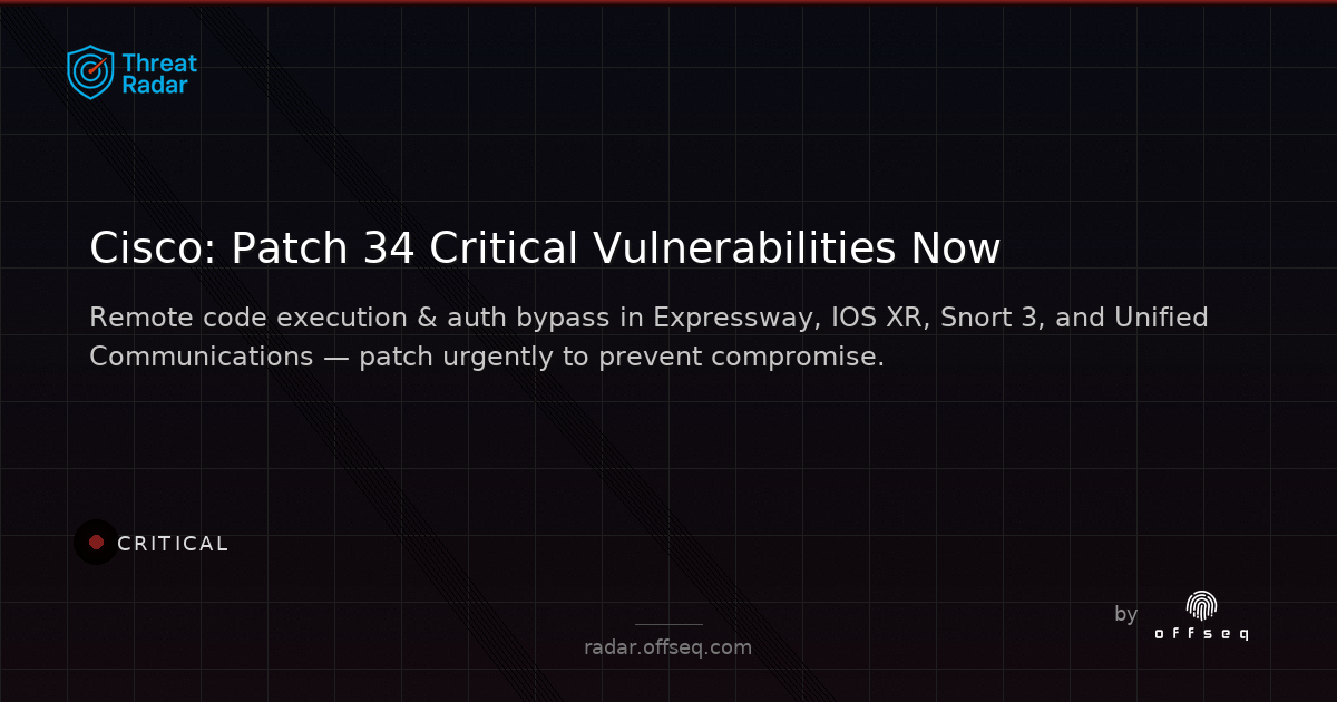 Critical threat: Cisco Patches 34 Vulnerabilities Across Multiple Products