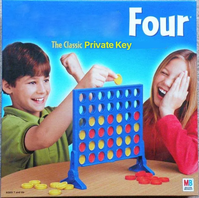 Connect 4 meme with Connect erased and the subtext changed to "The Classic Private Key"