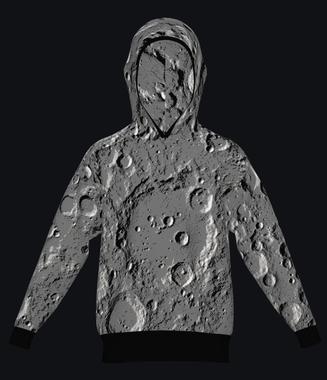 craters on the moon in greyscale knitting code generated moon hoodie