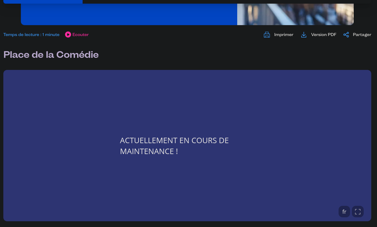 Page de la webcam de la comedie indiquant
"ACTUELLEMENT EN COURS DE MAINTENANCE !"