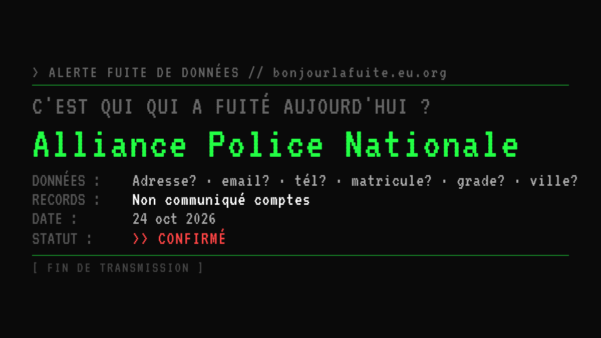 Carte indiquant que Alliance Police Nationale s'est fait hacké