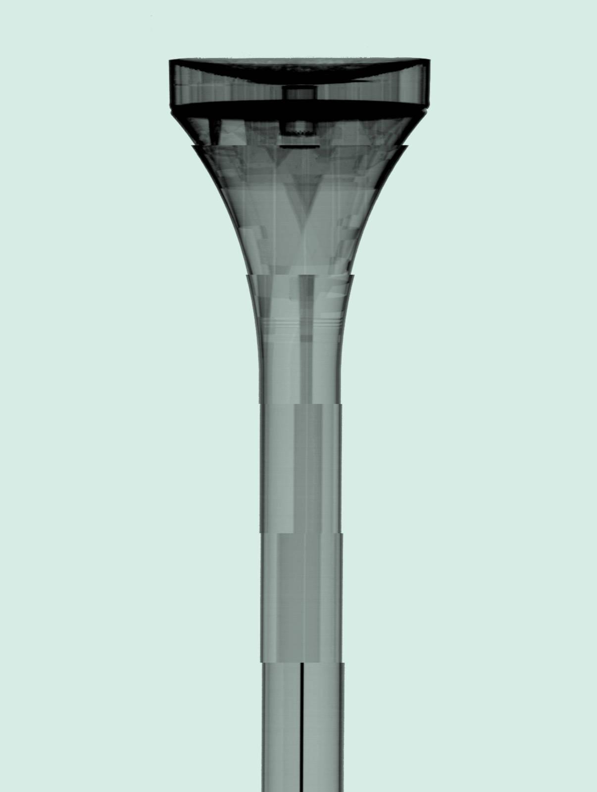 Colourised X-ray of a giant golf tee.