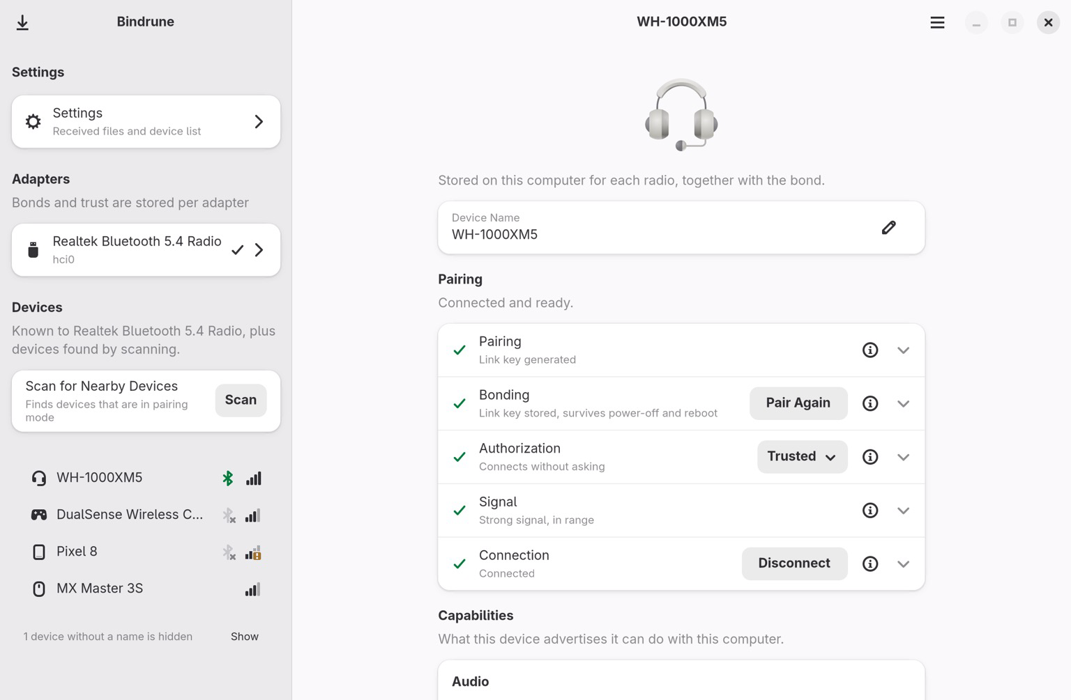 Screenshot of the Bluetooth app
